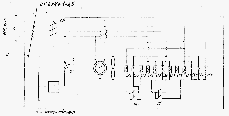 Электрообогреватель СФО-25/17,5/10/7,5. Схема электрическая принципиальная