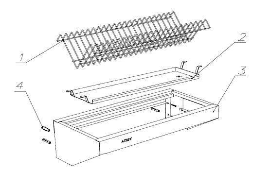 Полка кухонная для тарелок ПКТ 600, нержавейка, схема сборки.