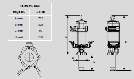 Промышленный пневматический насос для перекачки масла PUMPMASTER 45, размеры.