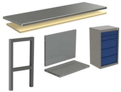 Верстаки CL, комплектующие - опора, полка/стенка, столешница, тумба.