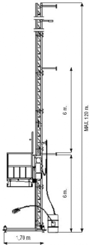 Строительный мачтовый подъемник Camac EC-300/120, высота 150 м.