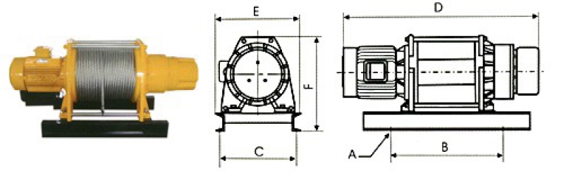 Электрическая универсальная лебедка KDJ-3200E1, размеры.