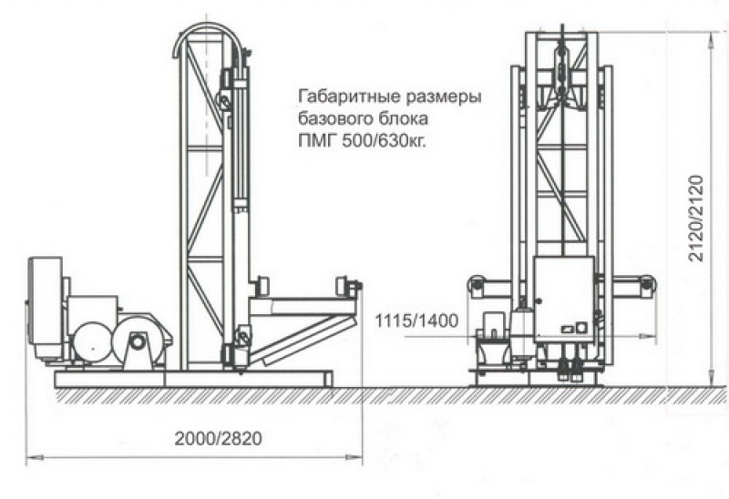 Строительный мачтовый подъемник ТЭМЗ ПМГ-1-Б-76103, размеры.