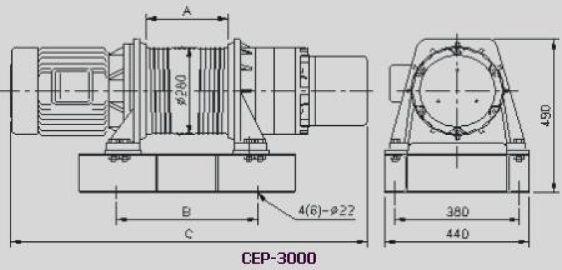 Лебедка электрическая универсальная CEP-3000, размеры.