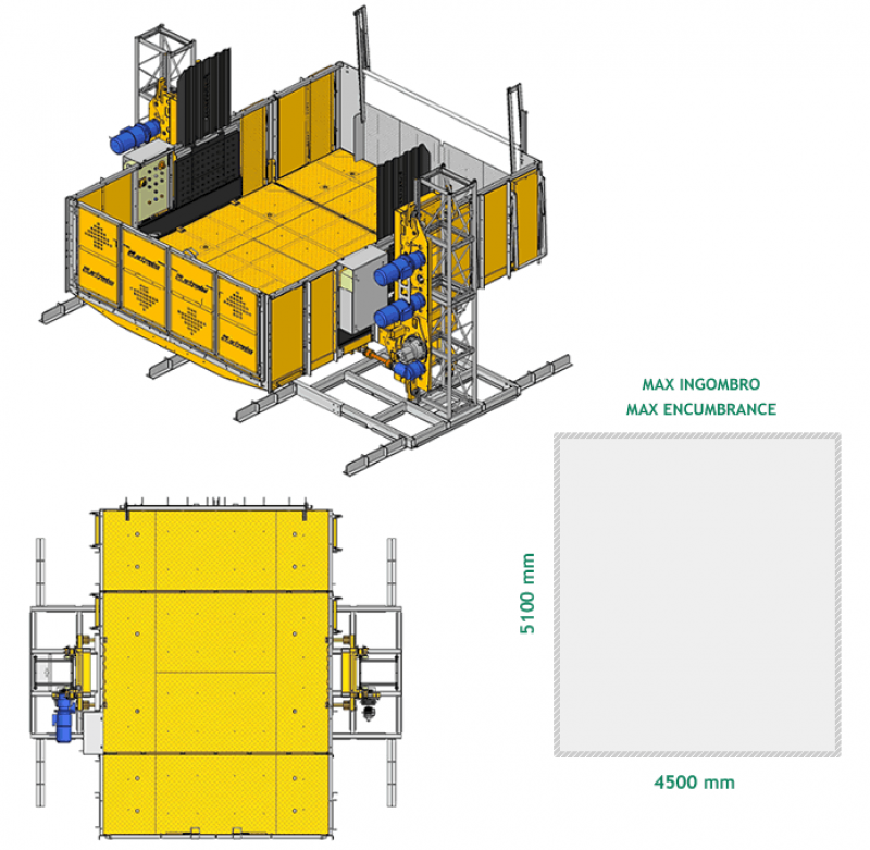 Строительный мачтовый подъемник Electroelsa EHPM2500/35, размеры.