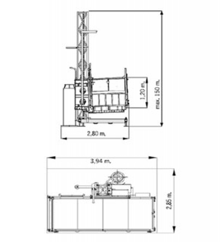 Строительный мачтовый подъемник Camac EPМ-1500/150, размеры.