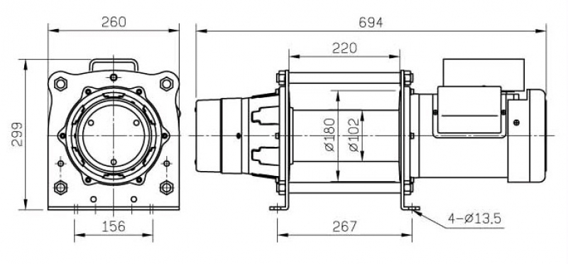 Электрическая универсальная лебедка CP-500T, размеры.