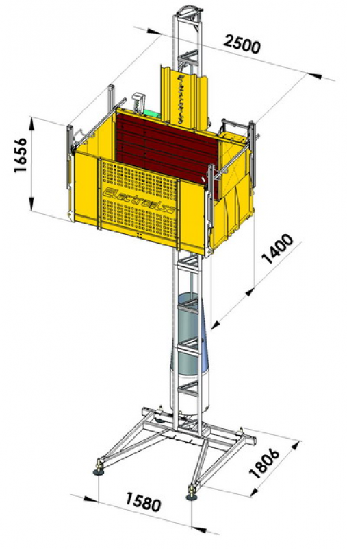 Мачтовый подъемник Electroelsa EHPM1200, размеры.