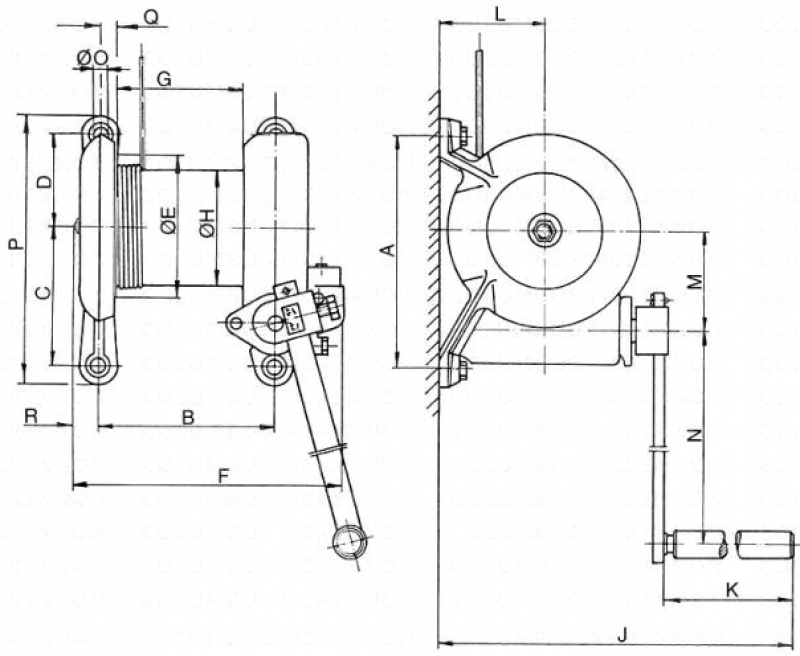 Ручная барабанная лебедка SW-W-SGG-750, размеры.