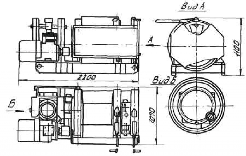 Электрическая шахтная лебедка ЛВ-25, размеры.